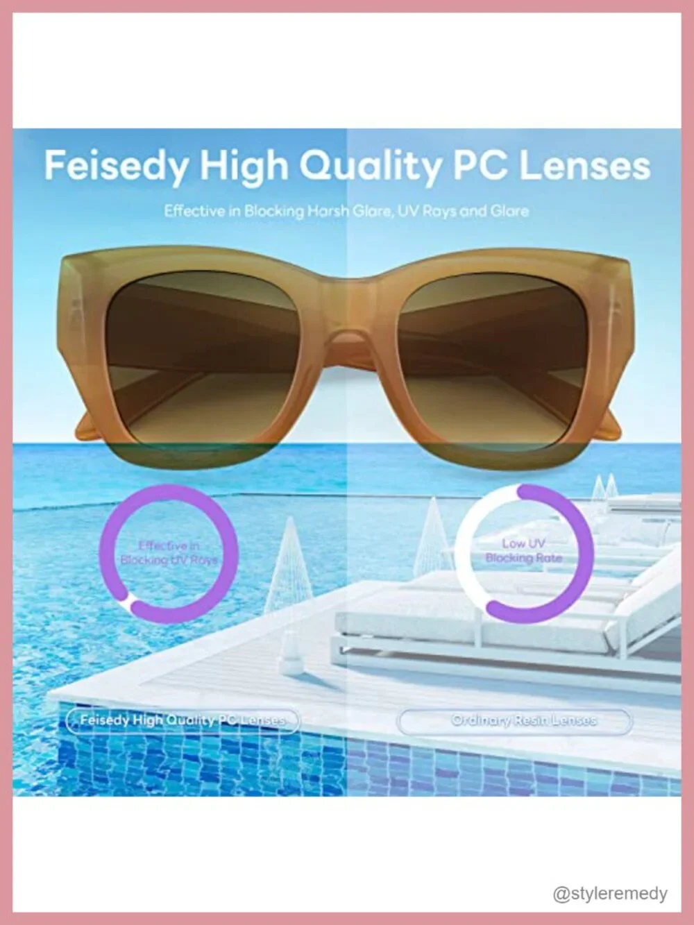 Oversized Square Retro Sunglasses UV400 Protection